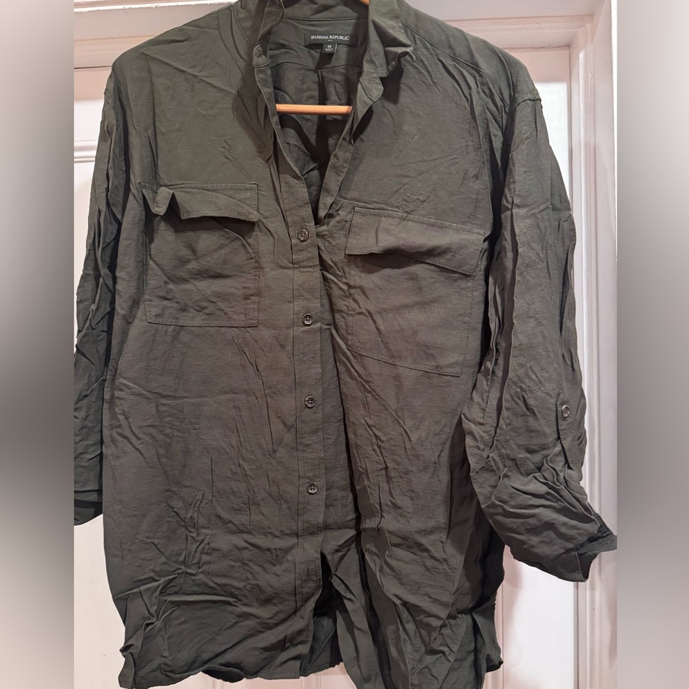 Banana republic, utility button down, dark green, M